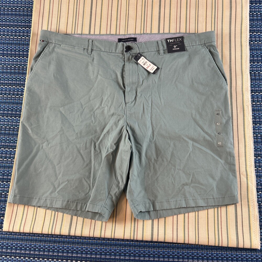 Tommy Hilfiger Shorts Mens ACTUAL 42x9 Aqua Green NEW Chino Flat Front #7765